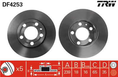 FREN DİSKİ ÖN HAVA KANALLI, BOYALI, 5 BİJON, 239 MM SKODA FABİA I 1.0 99-02, 1.2 01-08, 1.4 00-02 