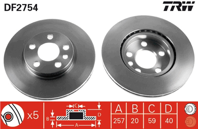 FREN DİSKİ ÖN HAVA KANALLI, BOYALI, 5 BİJON, 257 MM FIAT SCUDA COMBİNATO 1.6 96-06, 2.0 16V 00-06, 1.9 D 96-06, 1.9 TD 96-06, 2.0 JTD 99-06, CITROEN JUMPY 1.6 95-00, 2.0 00-06, 1.9 D 95-98, 1.9 TD 95-03, 2.0 HDİ 99-06 