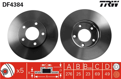FREN DİSKİ ÖN HAVA KANALLI, BOYALI, 5 BİJON, 278 MM MAZDA 3 1.3-1.6-2.0 03-09, 1.6 Dİ T 04-09 