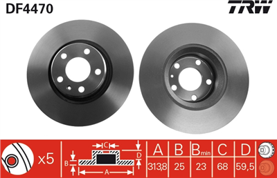FREN DİSKİ ÖN HAVA KANALLI, BOYALI, 5 BİJON, 313 MM AUDI A6 2.0 TFSİ 05-11, 2.4 04-08, 2.4 QUATTRO 05-08, 2.8 FSİ 06-11, 2.0-2.7 TDİ 04-11 