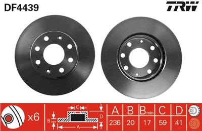 FREN DİSKİ ÖN HAVA KANALLI, BOYALI, 6 BİJON, 236 MM CHEVROLET AVEO HB 1.2 04-08, 1.4 05-08, 1.4 16V 03-08, 1.5 05-08 