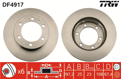 FREN DİSKİ ÖN HAVA KANALLI, BOYALI, 6 BİJON, 297 MM TOYOTA HİLUX VII PİCK-UP 2.5 D 4WD 05-15 