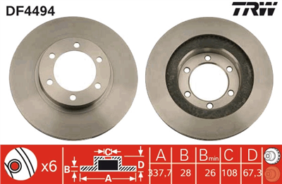 FREN DİSKİ ÖN HAVA KANALLI, BOYALI, 6 BİJON, 338 MM TOYOTA LAND CRUİSER PRADO 4.0 02-10 