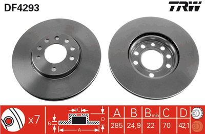 FREN DİSKİ ÖN HAVA KANALLI, BOYALI, 7 BİJON, 285 MM OPEL VECTRA C 1.6 16V 04-08, 1.9 CDTİ 04-09 