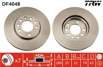 FREN DİSKİ ÖN HAVA KANALLI, BOYALI, 7 BİJON, 280 MM OPEL ASTRA G HB 1.8 16V 98-05, 2.0 16V 98-05, 2.2 16V 00-05, 2.0 Dİ 98-05, 2.0 DTİ 99-05, 2.2 DTİ 02-05, ASTRA H 1.2 05-10, 1.4-1.6-1.8 04-10, 1.3 CDTİ 05-10, 1.7 CDTİ 04-10 