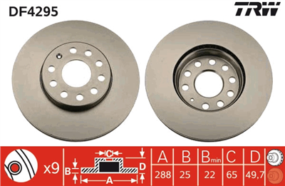 FREN DİSKİ ÖN HAVA KANALLI, BOYALI, 9 BİJON, 288 MM VOLKSWAGEN CADDYIII SW 1.2 TSİ 10-15, 1.4 04-10, 1.6 04-15, 1.6 TDİ 10-15, 1.9 TDİ 04-10, 1.9 TDİ 4MOTİON 08-10, 2.0 TDİ 07-15, 2.0 TDİ 16V 10-15, GOLF V 1.4 16V 03-08, 1.4 FSİ 03-06, 1.4 TSİ 06-08,