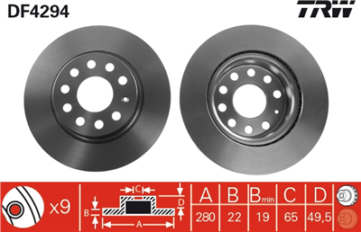 FREN DİSKİ ÖN HAVA KANALLI, BOYALI, 9 BİJON, 280 MM AUDI A3 1.2 TSİ 10-12, 1.4 TFSİ 07-12, 1.6 03-12, 1.6 FSİ 03-07, 1.8 TFSİ 06-12, 2.0 FSİ 03-08, 1.6 TDİ 09-12, 1.9-2.0 DTİ 03-12, 2.0 TDİ 16V 03-12, VOLKSWAGEN CADDY III SW 1.2 TSİ 10-15, 1.4 04-10,