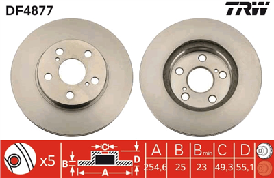 FREN DİSKİ ÖN HAVA KANALLI,BOYALI, 5 BİJON, 255 MM TOYOTA CARNIA E 1.6 93-97, 1.6 16V 95-97, 1.6 GLİ 92-97, 1.8 95-97, 2.0 D 92-96, CELICA COUPE 1.8 İ 16V 93-99, 1.8 16V VT-İ 99-05, PRIUS 1.8 HYBRİD 08=>, 1.8 PLUG-İN HYBRİD 12=>, PRIUS PLUS 1.8 HYBRİ