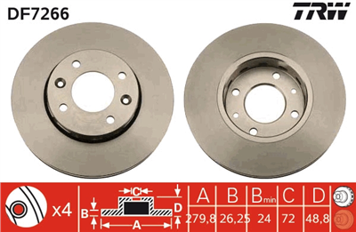 FREN DİSKİ ÖN HAVA KANLLI, BOYALI, 4 BİJON, 280 MM KIA CARENS II MPV 1.6-1.8 02=>, 2.0 CVVT 04=>, 2.0 CRDİ 02=> 
