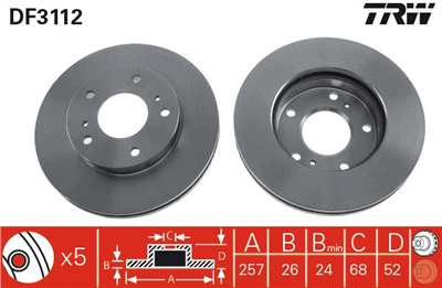 FREN DİSKİ ÖN HAVAKANALLI, BOYALI, 5 BİJON, 257 MM NISSAN SERENA 1.6 93-01, 2.092-01, 2.0 D 91-01, 2.3 D 95-01 