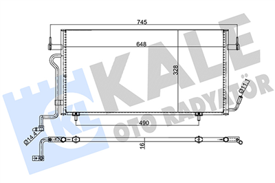 KLİMA RADYATÖRÜ ( KONDENSER ) KURUTUCULU AL/AL PEUGEOT PARTNER MPV 1.9 D 96-08, CITROEN BERLINGO 1.8 D 98-02, 1.9 D 96-03,XSARA 97-00, 1.8 D 96-02, 1.9 D 98-11 (648x328x16)