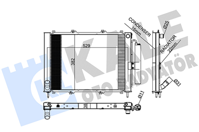 KLİMA RADYATÖRÜ RENAULT KANGOO 1.5/1.9DCI 03 => (MODÜL RAD CON) KURUTUCU İLE [BRAZING AL/AL] [509X382X38] 