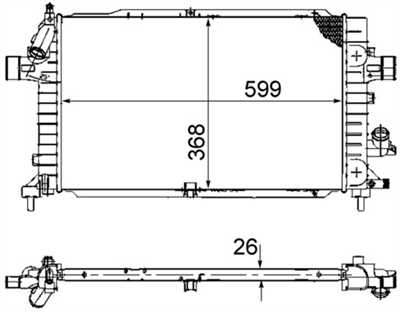 RADYATÖR AC+KLİMASIZ+MEK 599x368x26 OPEL ASTRA H 2.0 T 05-10, 1.3 CDTI 05-10, 1.7 CDTI 07-14, 1.9 CDTI 05-10 