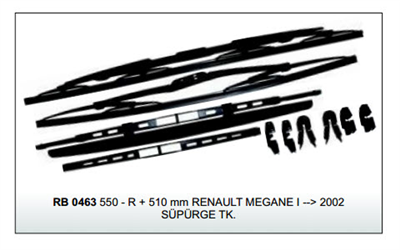 SİLECEK SÜPÜRGESİ 550MM+510MM RB0463 RENAULT MEGANE 02> TAKIM 