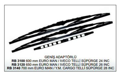 SİLECEK SÜPÜRGESİ 650MM 26 İNÇ RB3120 EURO MAN IVECO TELLİ (TAKIM) 