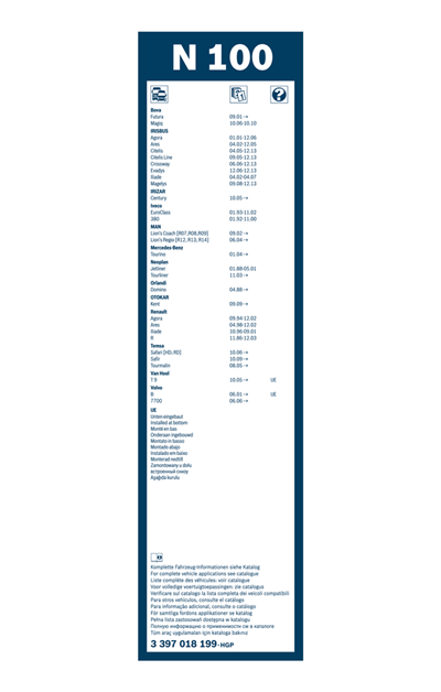SİLECEK SÜPÜRGESİ ÖN TWIN VİDALI 1000MM RENAULT TRUCKS AGORA 96=>, ARES 98-03, İLLAİDE 98=>, FR1 83=> 