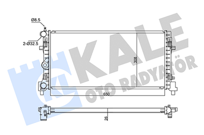 SU RADYATÖRÜ BRAZING AUDI A1 10 =>, SEAT IBIZA IV-TOLEDO IV 08 =>, SKODA FABIA II, RAPID, ROOMSTER 06 =>, VOLKSWAGEN POLO 09 => 1.2 1.6 1.9TDI 1.2/1.4TSI 1.2TFSI (MT) 650X308X26 
