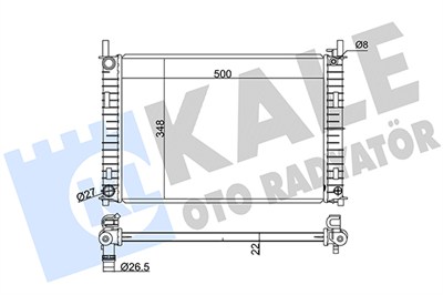 SU RADYATÖRÜ BRAZING FORD FIESTA-FUSION, MAZDA 2 (DY) 1.4/1.6/1.25 16V 02 => (MT) (AC/NAC) TAHLİYE APARATLI 500X348X22 