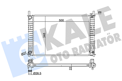 SU RADYATÖRÜ BRAZING FORD FIESTA-FUSION, MAZDA 2 (DY) 1.4/1.6/1.25 16V 02 => (MT) (AC/NAC) TAHLİYE APARATLI 500X348X22 