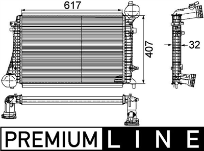 TURBO RADYATÖRÜ (INTERCOOLER) 617x407x32 AUDI A3 1.9 TDI 03-10, SKODA ALTEA 1.9 TDI 04=>, SKODA OCTAVIA II 1.9 TDI 04-10, SUPERB II 1.9 TDI 08-10, VOLKSWAGEN CADDY III MPV 1.9 TDI 04-10, 1.9 TDI 4MOTION 08-10 