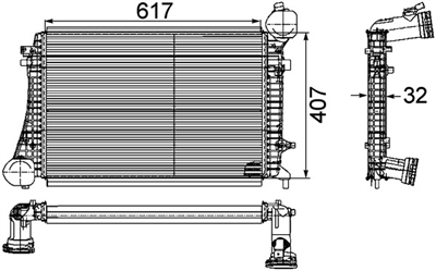 TURBO RADYATÖRÜ (INTERCOOLER) 617x407x32 AUDI A3 1.9 TDI 03-10, SKODA ALTEA 1.9 TDI 04=>, SKODA OCTAVIA II 1.9 TDI 04-10, SUPERB II 1.9 TDI 08-10, VOLKSWAGEN CADDY III MPV 1.9 TDI 04-10, 1.9 TDI 4MOTION 08-10 