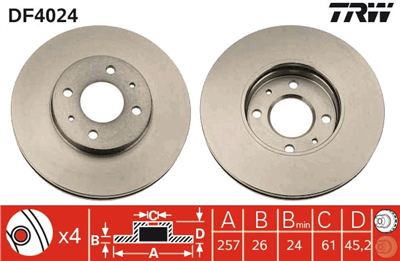 (Ü.K) FREN DİSKİ ÖN HAVA KANALLI, BOYALI, 4 BİJON, 257 MM NISSAN ALMERA I HB 2.0 GTİ 96-00, SUNNY III LB 2.0 İ 16V 90-95, SUNNY III HB 2.0 GTİ 16V 90-95 
