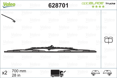 VALEO OPTİBLADE (X1) (700 MM) (SU FISKİYELİ) MERCEDES ACTROS MP4 (EURO 5, EURO 6) (10/11>), ANTOS (09/12>); SCANIA G (08>), P (09/05>), R (09/05>), T (09/05>); VOLVO FH (EURO 6) (03/13>) 