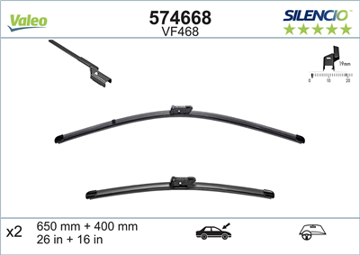 VALEO SİLENCİO X-TRM FLAT BLADE VM468 (X2) (650+400 MM) PEUGEOT PARTNER 2 (08 - ) , CITROEN BERLINGO 2 (08 - ) 