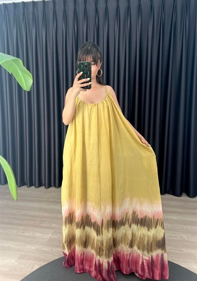 İp Askılı Desenli Elbise