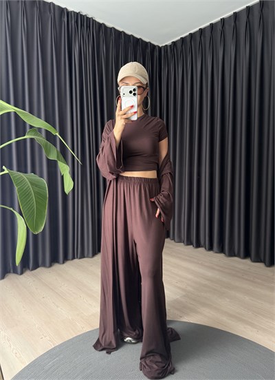 KAHVERENGİ YUMUŞAK DOKULU 3'LÜ TAKIM