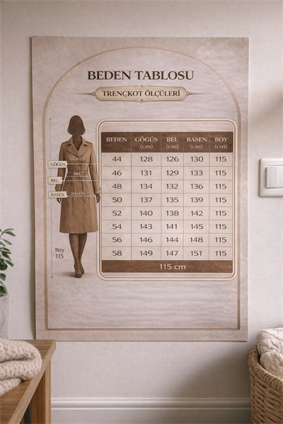 Büyük Beden Astarlı Uzun Trençkot Vizon