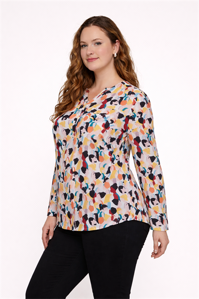 Desenli Büyük Beden Bluz Ekru