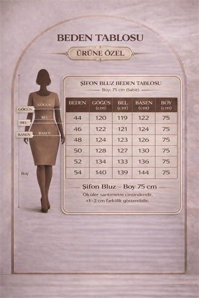 Desenli Büyük Beden Mavi Şifon Bluz