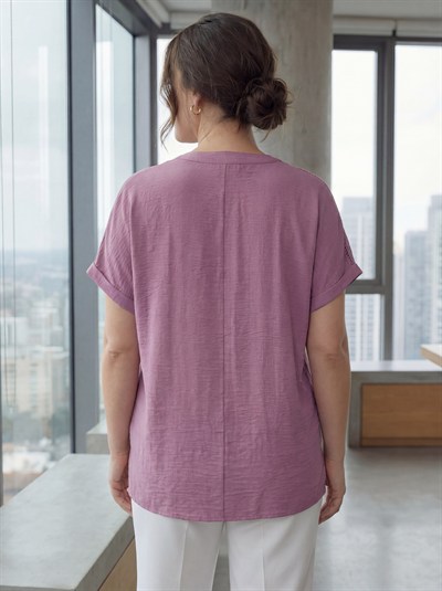 Kroşete Detaylı Büyük Beden Bluz Lila