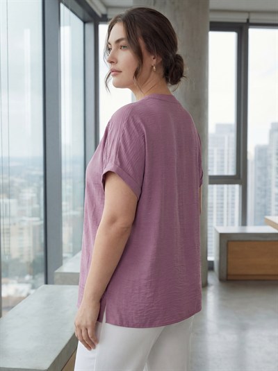 Kroşete Detaylı Büyük Beden Bluz Lila