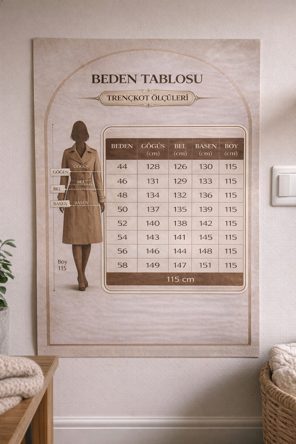 Büyük Beden Astarlı Uzun Trençkot Vizon
