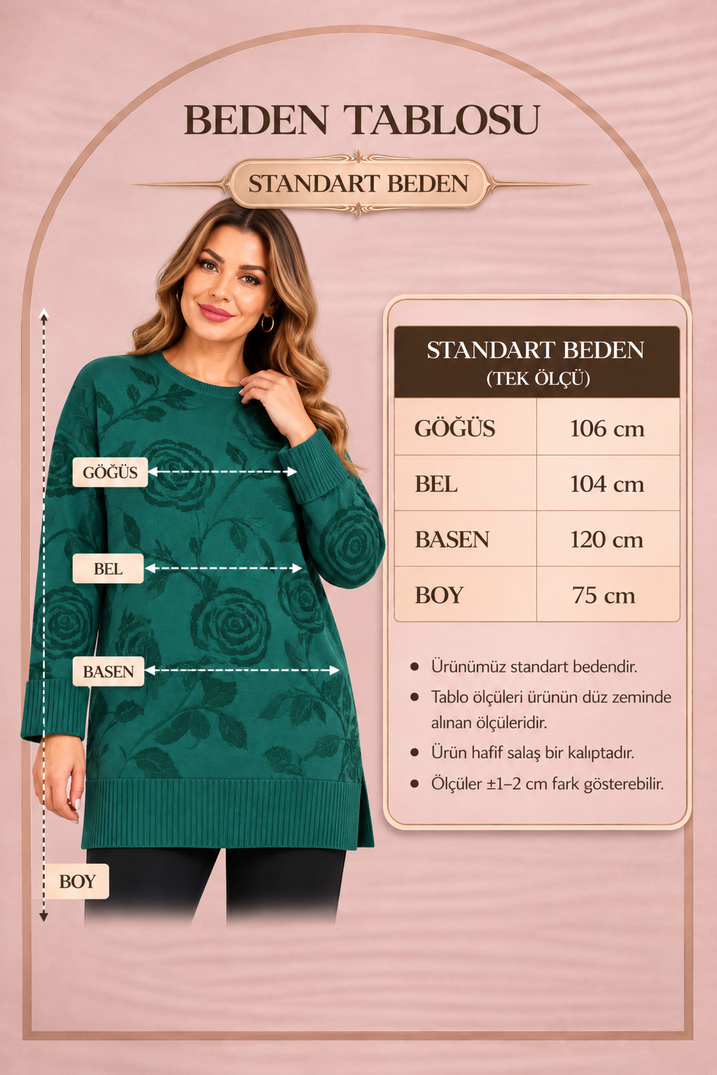 Büyük Beden Çiçek Desen Yırtmaçlı Triko Kazak Siyah