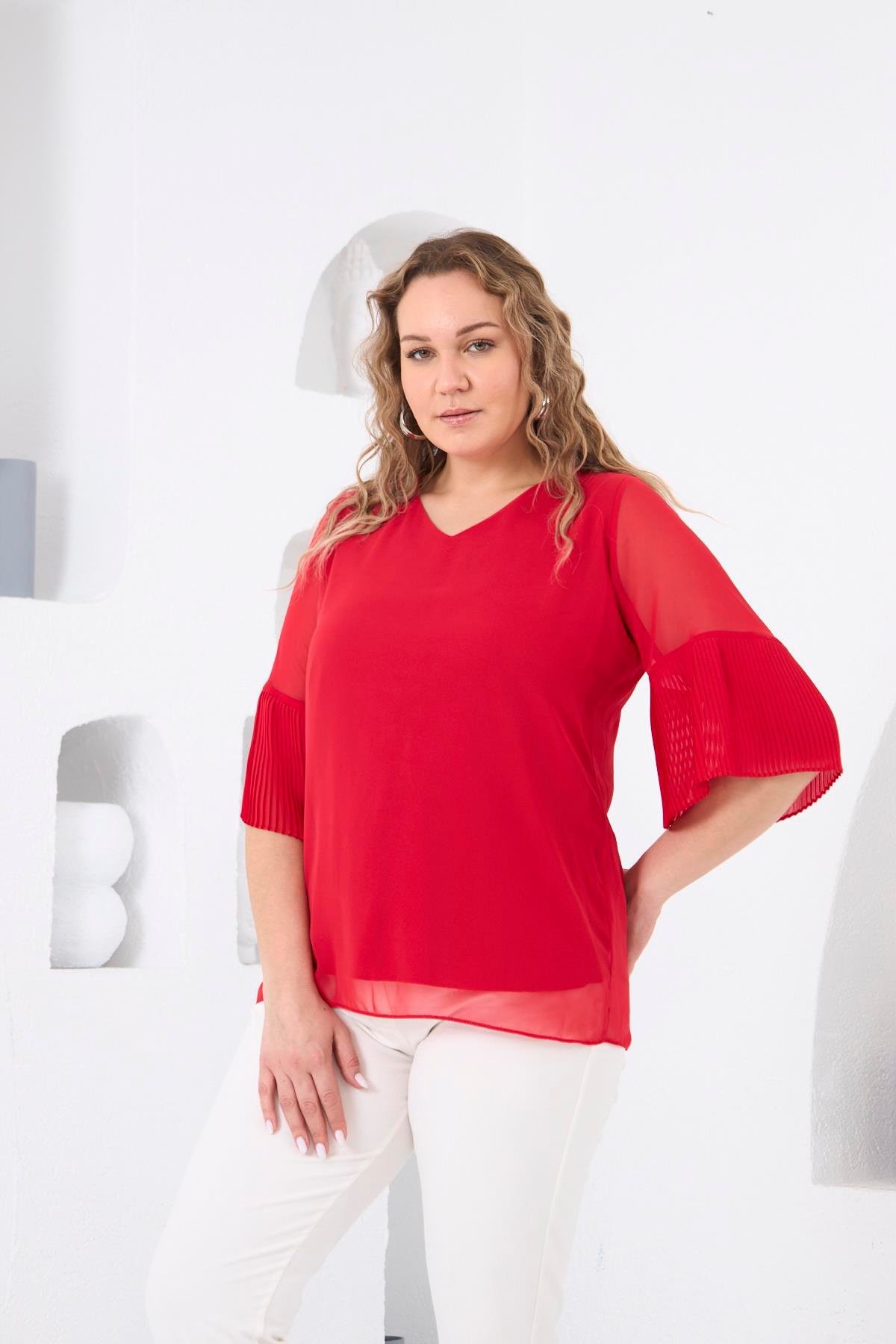 Kolları Piliseli Büyük Beden Bebe Mercan Bluz