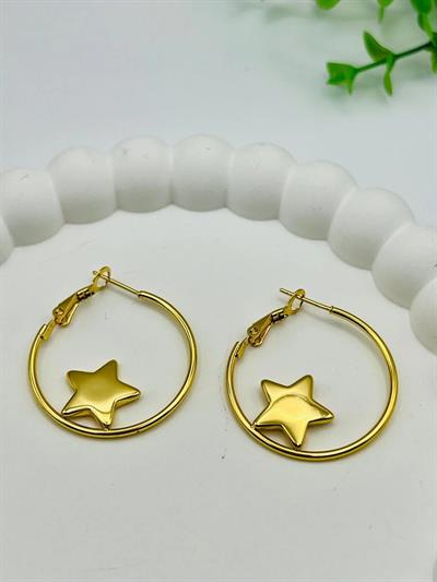 Yıldızlı Çelik Halka Küpe 3.5cm