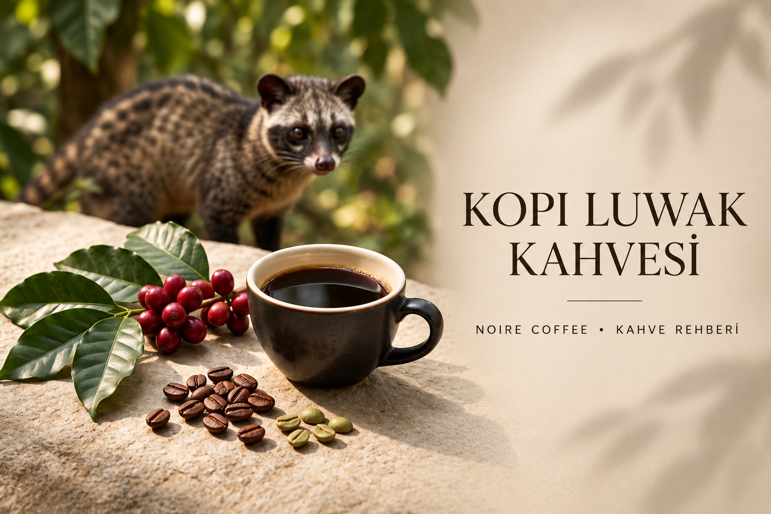 Kopi Luwak kahvesi ve kavrulmuş kahve çekirdekleri