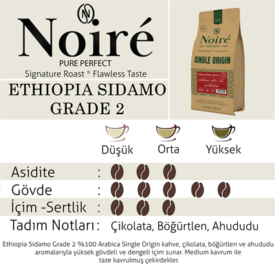 Noire Ethiopia Sidamo Grade 2  1000g %100 Arabica Single Origin 