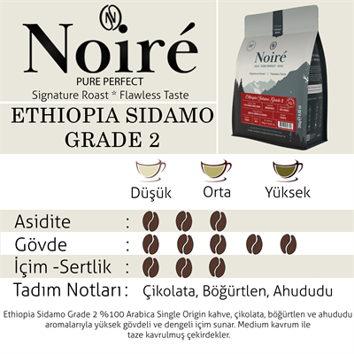 Noire Ethiopia Sidamo Grade 2  250g %100 Arabica Single Origin 