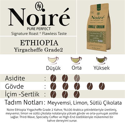 Noire Ethiopia Yirgacheffe Grade 2 1000g %100 Arabica Single Origin 