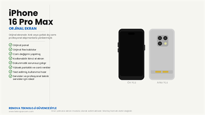 RENOVA iPhone 16 Pro Max Cam Değişmiş Ekran