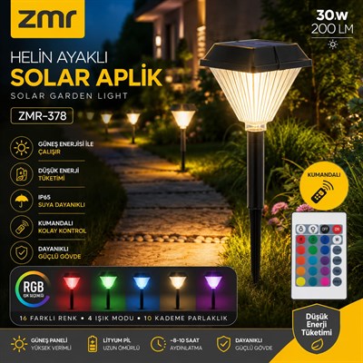 ZMR-378 Helin RGB Kumandalı Solar Çim Aydınlatma Armatürü IP65 Güneş Enerjili Bahçe ve Peyzaj Lambası