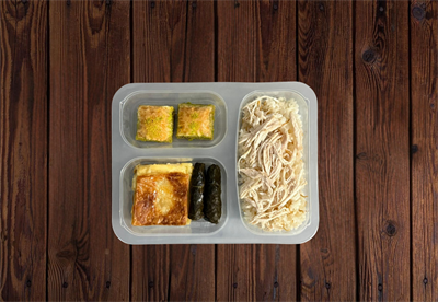 Pilav Üstü didilmiş Tavuk Yaprak Sarma Börek Baklava Menü 