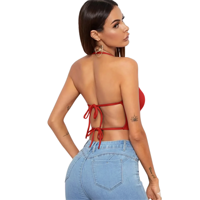 Kırmızı Fantezi Giyim Sırtı Açık Bağlamalı Crop Büstiyer HF5441-K