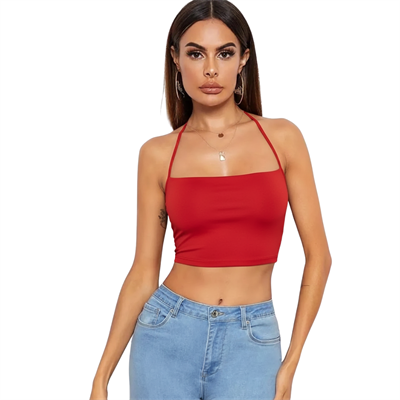 Kırmızı Fantezi Giyim Sırtı Açık Bağlamalı Crop Büstiyer HF5441-K