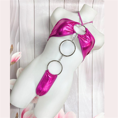 Pembe Fantezi Giyim Zincirli Halka Detaylı Deri Body HF9185