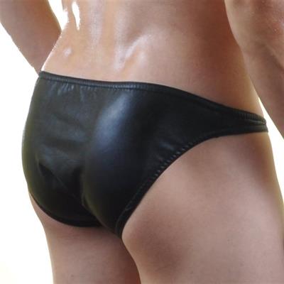 Erkek Siyah Fantezi Giyim Deri Görünümlü Slip HF071019 